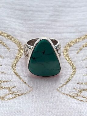 Large Sterling Silver Freeform Turquoise Statement Ring Size 7